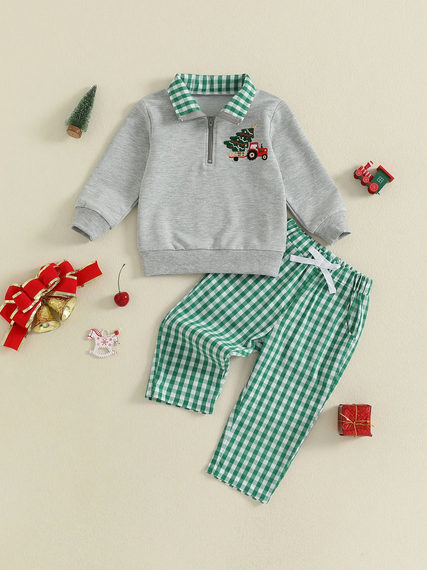 Baby Boy Holiday Outfits – Reindeer Applique Sweater & Corduroy Pants Set for Christmas Party - ZOOMNSTORE