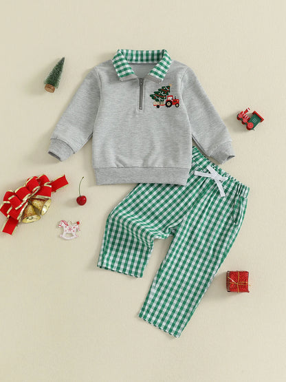 Baby Boy Holiday Outfits – Reindeer Applique Sweater & Corduroy Pants Set for Christmas Party - ZOOMNSTORE