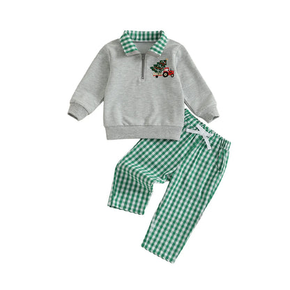 Baby Boy Holiday Outfits – Reindeer Applique Sweater & Corduroy Pants Set for Christmas Party - ZOOMNSTORE