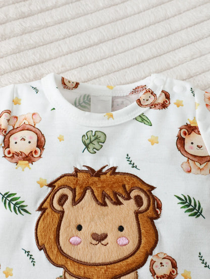 Baby Boy Hoodie Set – Cartoon Lion Short Sleeve Hoodie with Shorts & Hat for Infants - ZOOMNSTORE