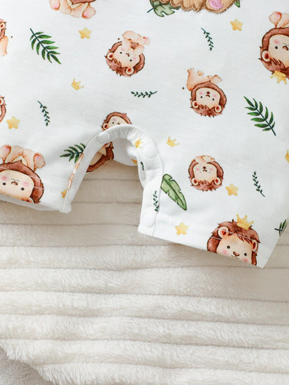 Baby Boy Hoodie Set – Cartoon Lion Short Sleeve Hoodie with Shorts & Hat for Infants - ZOOMNSTORE