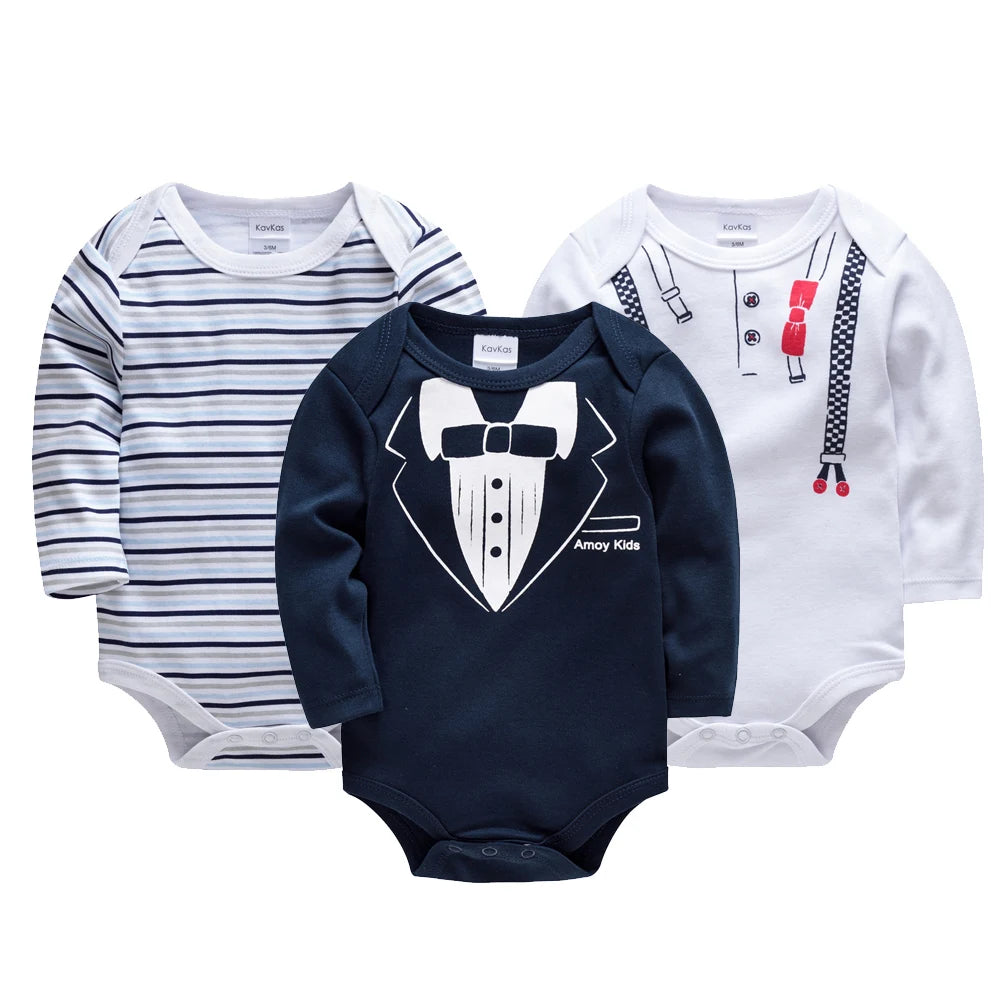 Baby Boy Romper - 3 Pcs Newborn Cotton Bodysuit Set With Animal Pattern - ZOOMNSTORE