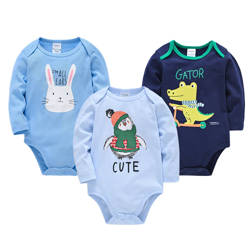 Baby Boy Romper - 3 Pcs Newborn Cotton Bodysuit Set With Animal Pattern - ZOOMNSTORE