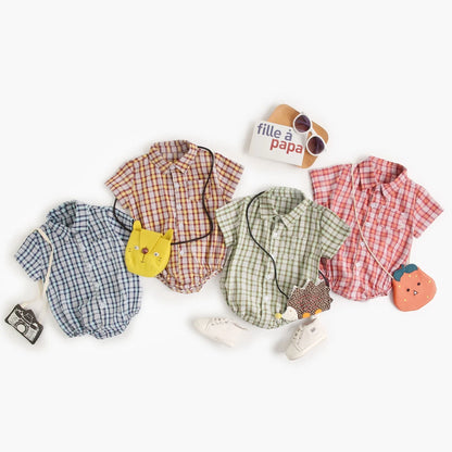 Baby Boys Bodysuit - Soft Cotton Fabric Summer Baby Bodysuit with Plaid Pattern - ZOOMNSTORE