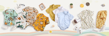 Baby Boys Bodysuit - Soft Cotton Fabric Summer Baby Bodysuit with Plaid Pattern - ZOOMNSTORE