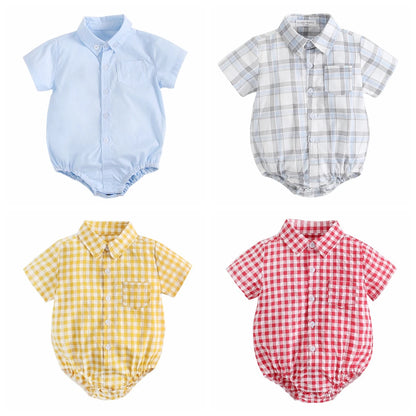 Baby Boys Bodysuit - Soft Cotton Fabric Summer Baby Bodysuit with Plaid Pattern - ZOOMNSTORE