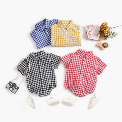 Baby Boys Bodysuit - Soft Cotton Fabric Summer Baby Bodysuit with Plaid Pattern - ZOOMNSTORE