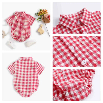 Baby Boys Bodysuit - Soft Cotton Fabric Summer Baby Bodysuit with Plaid Pattern - ZOOMNSTORE