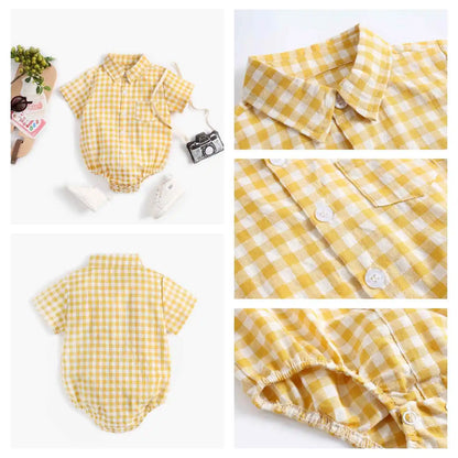 Baby Boys Bodysuit - Soft Cotton Fabric Summer Baby Bodysuit with Plaid Pattern - ZOOMNSTORE