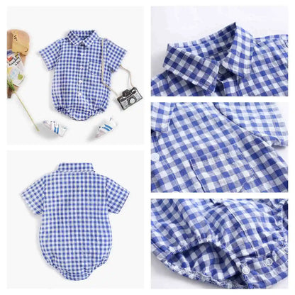 Baby Boys Bodysuit - Soft Cotton Fabric Summer Baby Bodysuit with Plaid Pattern - ZOOMNSTORE