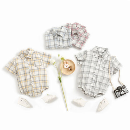 Baby Boys Bodysuit - Soft Cotton Fabric Summer Baby Bodysuit with Plaid Pattern - ZOOMNSTORE