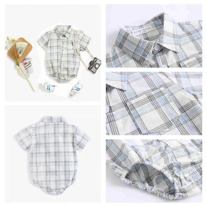 Baby Boys Bodysuit - Soft Cotton Fabric Summer Baby Bodysuit with Plaid Pattern - ZOOMNSTORE