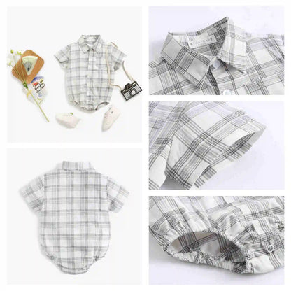 Baby Boys Bodysuit - Soft Cotton Fabric Summer Baby Bodysuit with Plaid Pattern - ZOOMNSTORE