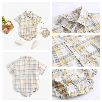 Baby Boys Bodysuit - Soft Cotton Fabric Summer Baby Bodysuit with Plaid Pattern - ZOOMNSTORE