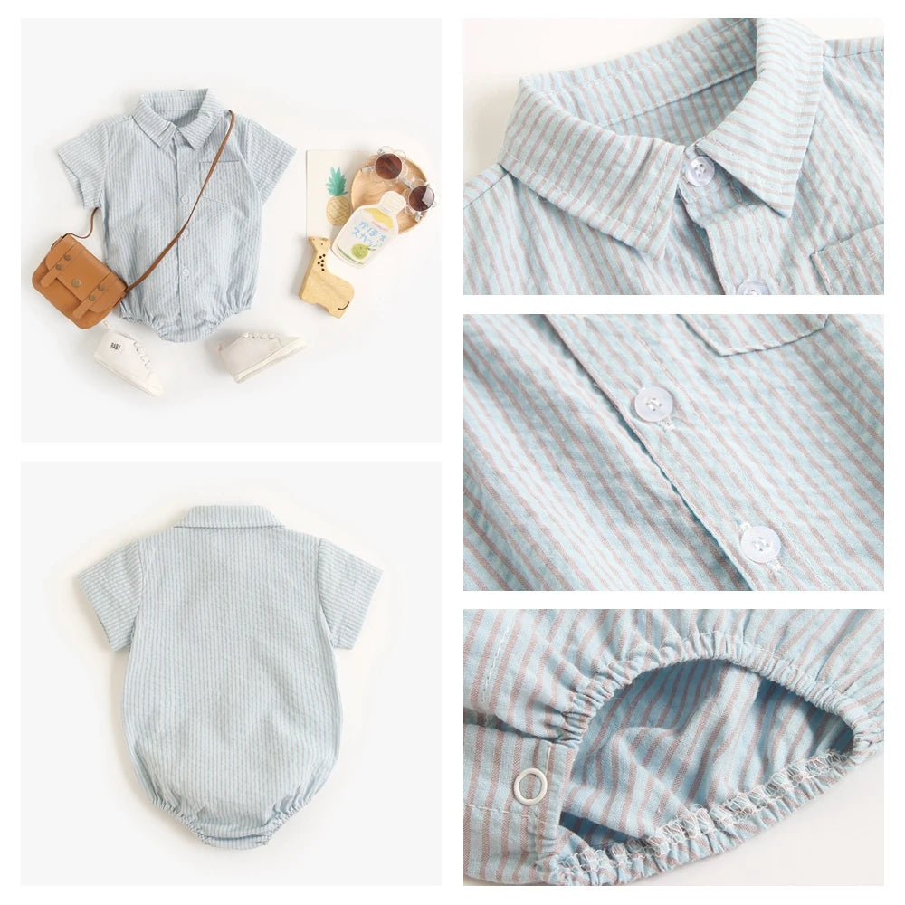 Baby Boys Bodysuit - Soft Cotton Fabric Summer Baby Bodysuit with Plaid Pattern - ZOOMNSTORE