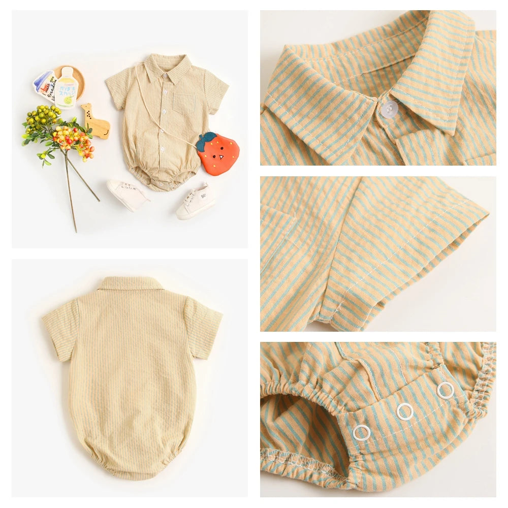 Baby Boys Bodysuit - Soft Cotton Fabric Summer Baby Bodysuit with Plaid Pattern - ZOOMNSTORE
