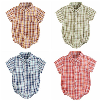 Baby Boys Bodysuit - Soft Cotton Fabric Summer Baby Bodysuit with Plaid Pattern - ZOOMNSTORE