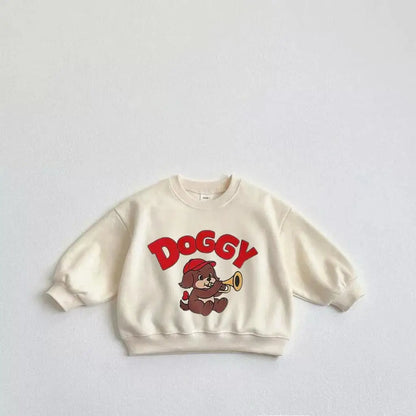 Baby Boys Cartoon Dog Hoodie - Solid Color Long Sleeve Top Autumn 2025 - ZOOMNSTORE