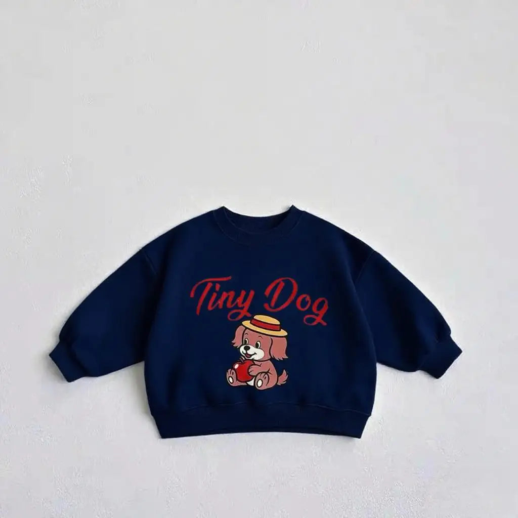 Baby Boys Cartoon Dog Hoodie - Solid Color Long Sleeve Top Autumn 2025 - ZOOMNSTORE