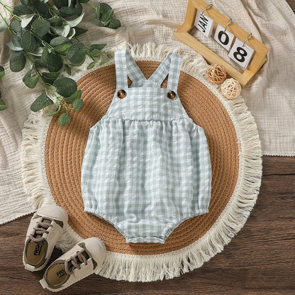 Baby Boys Jumpsuit - Green Plaid Sleeveless Romper | Soft Cotton Summer Clothes - ZOOMNSTORE
