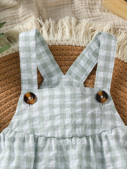 Baby Boys Jumpsuit - Green Plaid Sleeveless Romper | Soft Cotton Summer Clothes - ZOOMNSTORE