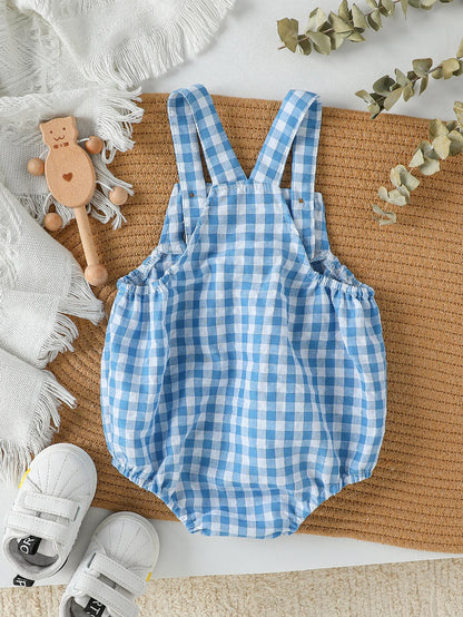 Baby Boys Jumpsuit - Green Plaid Sleeveless Romper | Soft Cotton Summer Clothes - ZOOMNSTORE
