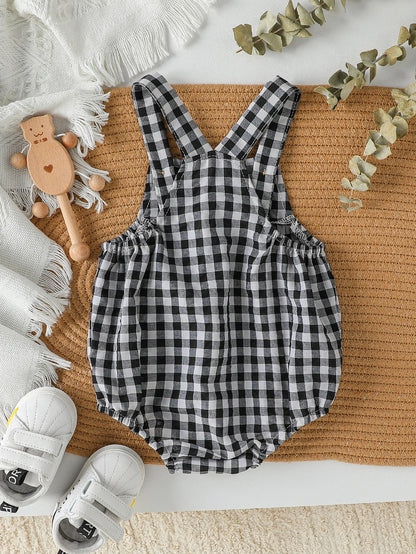 Baby Boys Jumpsuit - Green Plaid Sleeveless Romper | Soft Cotton Summer Clothes - ZOOMNSTORE