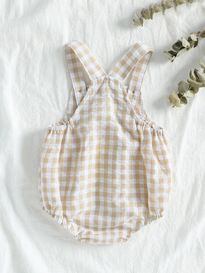 Baby Boys Jumpsuit - Green Plaid Sleeveless Romper | Soft Cotton Summer Clothes - ZOOMNSTORE