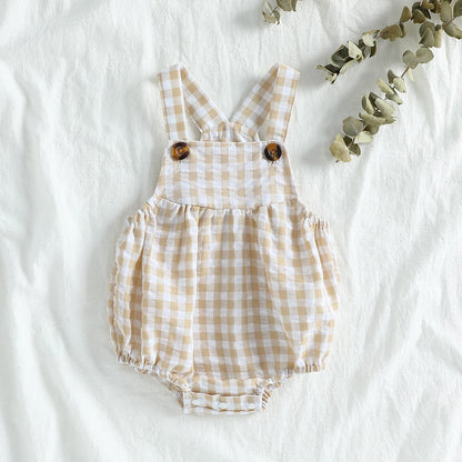 Baby Boys Jumpsuit - Green Plaid Sleeveless Romper | Soft Cotton Summer Clothes - ZOOMNSTORE