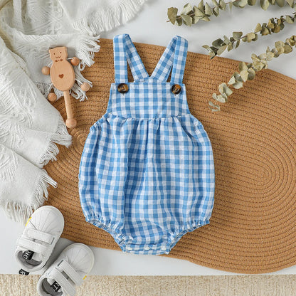Baby Boys Jumpsuit - Green Plaid Sleeveless Romper | Soft Cotton Summer Clothes - ZOOMNSTORE
