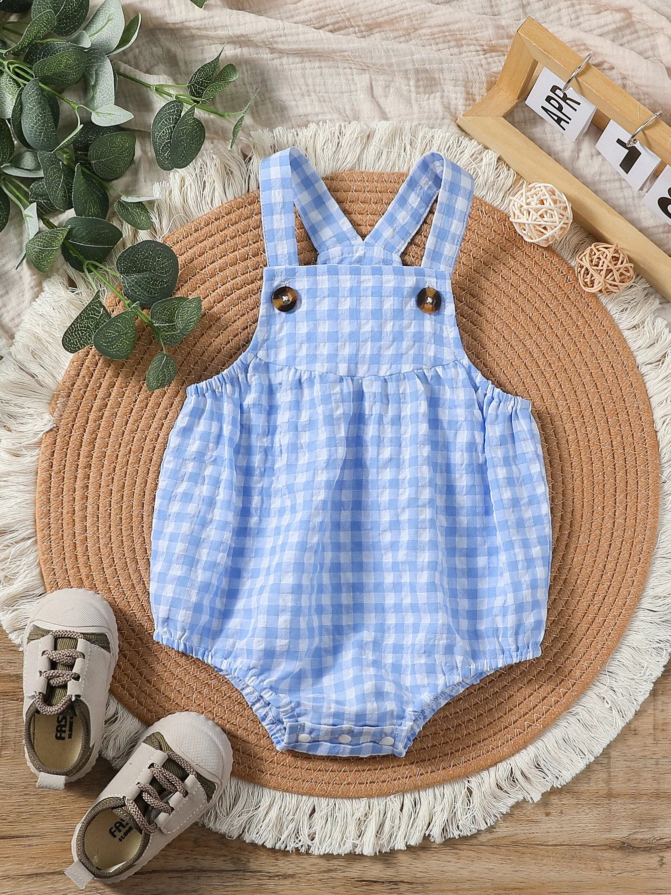 Baby Boys Jumpsuit - Green Plaid Sleeveless Romper | Soft Cotton Summer Clothes - ZOOMNSTORE