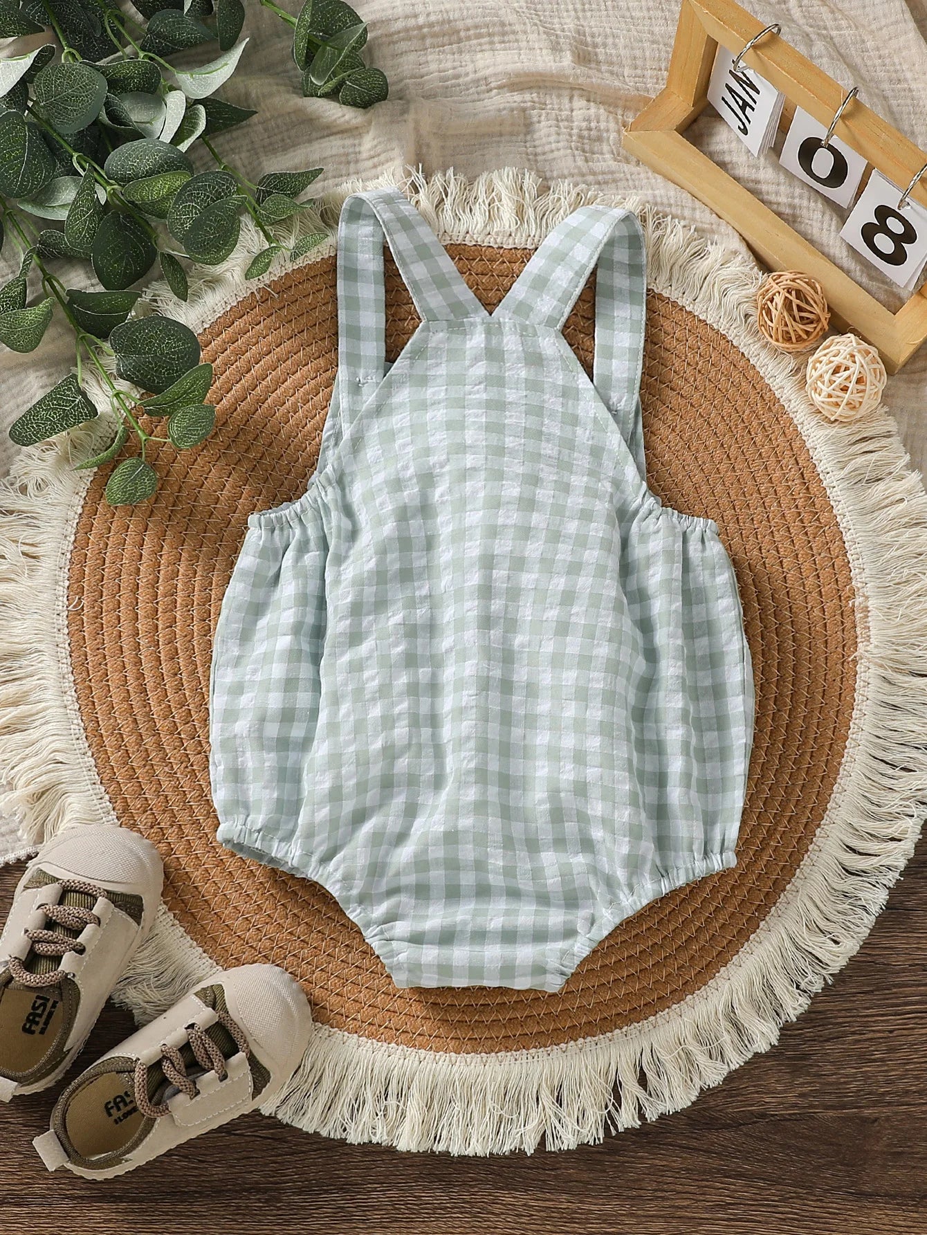 Baby Boys Jumpsuit - Green Plaid Sleeveless Romper | Soft Cotton Summer Clothes - ZOOMNSTORE