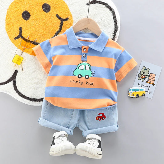Baby Boys Polo Shirt  Denim Shorts 2-Piece Summer Set - ZOOMNSTORE