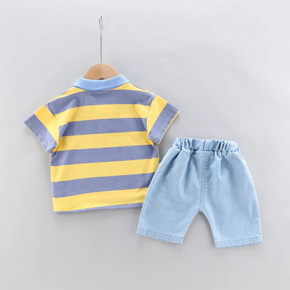 Baby Boys Polo Shirt  Denim Shorts 2-Piece Summer Set - ZOOMNSTORE