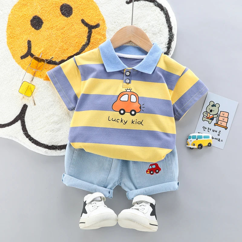 Baby Boys Polo Shirt  Denim Shorts 2-Piece Summer Set - ZOOMNSTORE