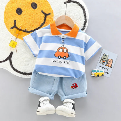 Baby Boys Polo Shirt  Denim Shorts 2-Piece Summer Set - ZOOMNSTORE