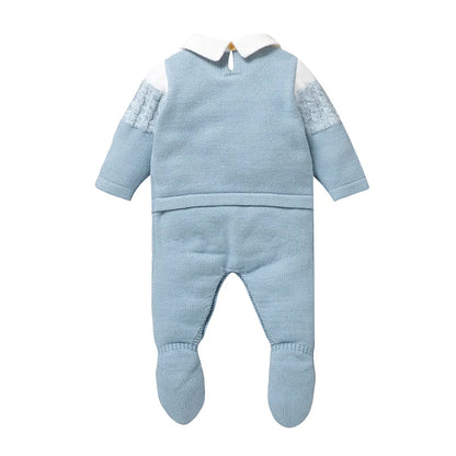 Baby Boys Rompers - Soft Knit Long Sleeve Turn-Down Collar Infant Jumpsuit - ZOOMNSTORE