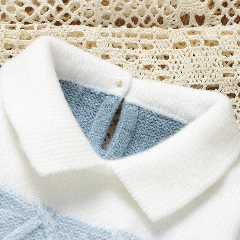 Baby Boys Rompers - Soft Knit Long Sleeve Turn-Down Collar Infant Jumpsuit - ZOOMNSTORE