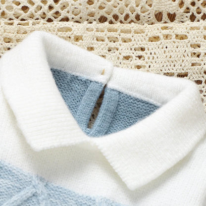 Baby Boys Rompers - Soft Knit Long Sleeve Turn-Down Collar Infant Jumpsuit - ZOOMNSTORE