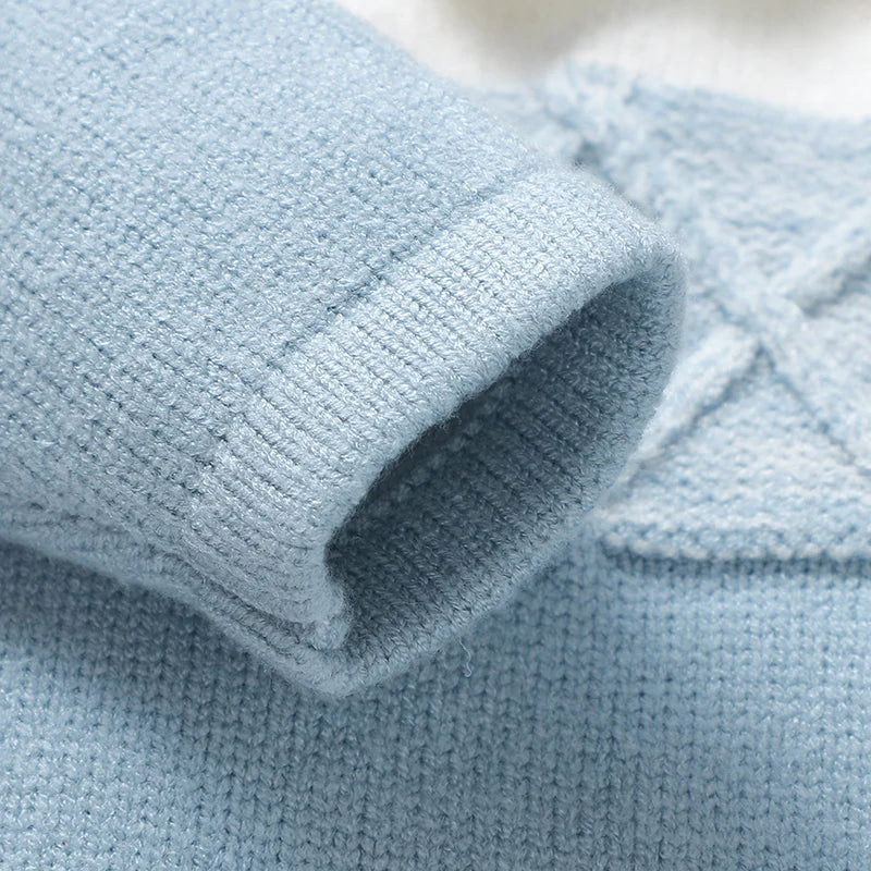 Baby Boys Rompers - Soft Knit Long Sleeve Turn-Down Collar Infant Jumpsuit - ZOOMNSTORE