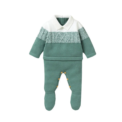 Baby Boys Rompers - Soft Knit Long Sleeve Turn-Down Collar Infant Jumpsuit - ZOOMNSTORE