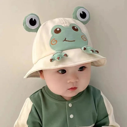 Baby Bucket Hat for Kids Spring Outdoor Boys Girls Sun Hat Summer Cute Frog Toddler Children Fisherman Cap Cotton Panama Bonnet - ZOOMNSTORE