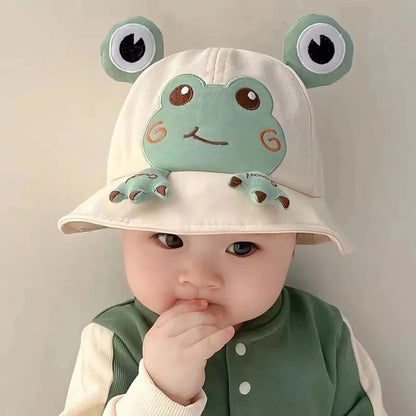 Baby Bucket Hat for Kids Spring Outdoor Boys Girls Sun Hat Summer Cute Frog Toddler Children Fisherman Cap Cotton Panama Bonnet - ZOOMNSTORE