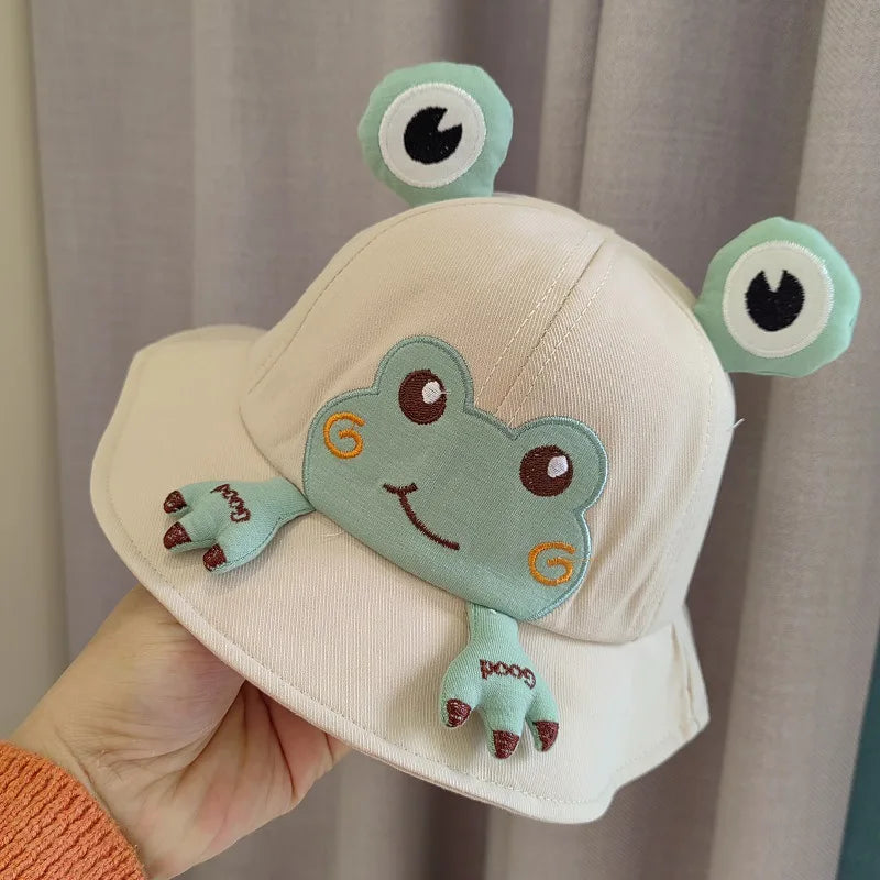 Baby Bucket Hat for Kids Spring Outdoor Boys Girls Sun Hat Summer Cute Frog Toddler Children Fisherman Cap Cotton Panama Bonnet - ZOOMNSTORE