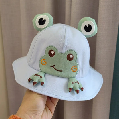 Baby Bucket Hat for Kids Spring Outdoor Boys Girls Sun Hat Summer Cute Frog Toddler Children Fisherman Cap Cotton Panama Bonnet - ZOOMNSTORE