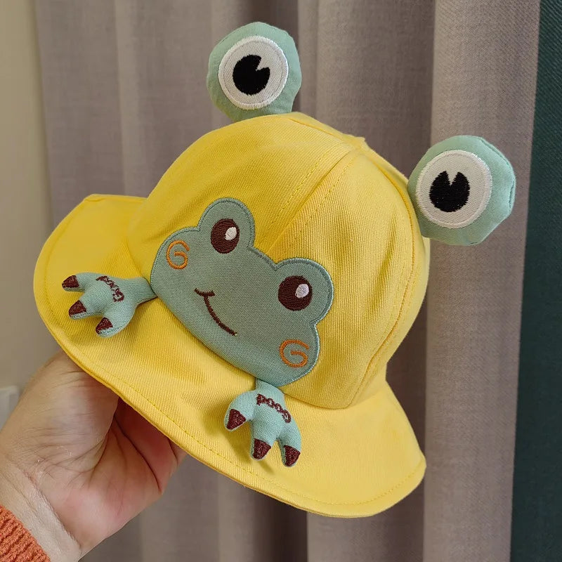 Baby Bucket Hat for Kids Spring Outdoor Boys Girls Sun Hat Summer Cute Frog Toddler Children Fisherman Cap Cotton Panama Bonnet - ZOOMNSTORE