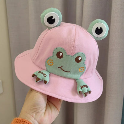 Baby Bucket Hat for Kids Spring Outdoor Boys Girls Sun Hat Summer Cute Frog Toddler Children Fisherman Cap Cotton Panama Bonnet - ZOOMNSTORE