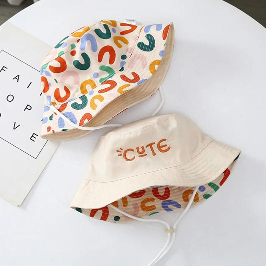 Double Sided Baby Bucket Hat Cute Letter Embroidered Children Boys Girls Fisherman Panama Cap Summer Outdoor Kids Sun Hat - ZOOMNSTORE