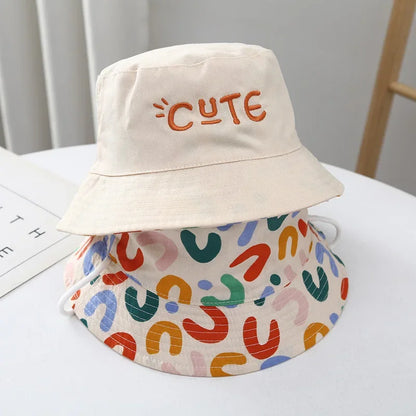 Double Sided Baby Bucket Hat Cute Letter Embroidered Children Boys Girls Fisherman Panama Cap Summer Outdoor Kids Sun Hat - ZOOMNSTORE