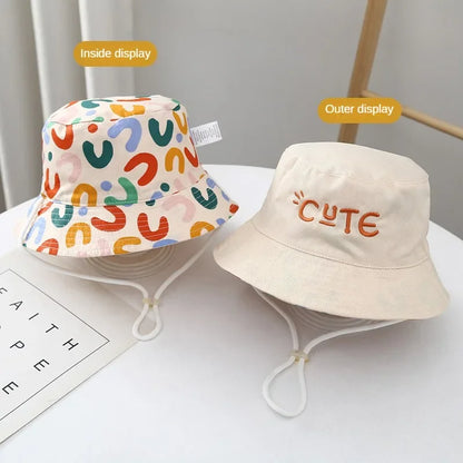 Double Sided Baby Bucket Hat Cute Letter Embroidered Children Boys Girls Fisherman Panama Cap Summer Outdoor Kids Sun Hat - ZOOMNSTORE
